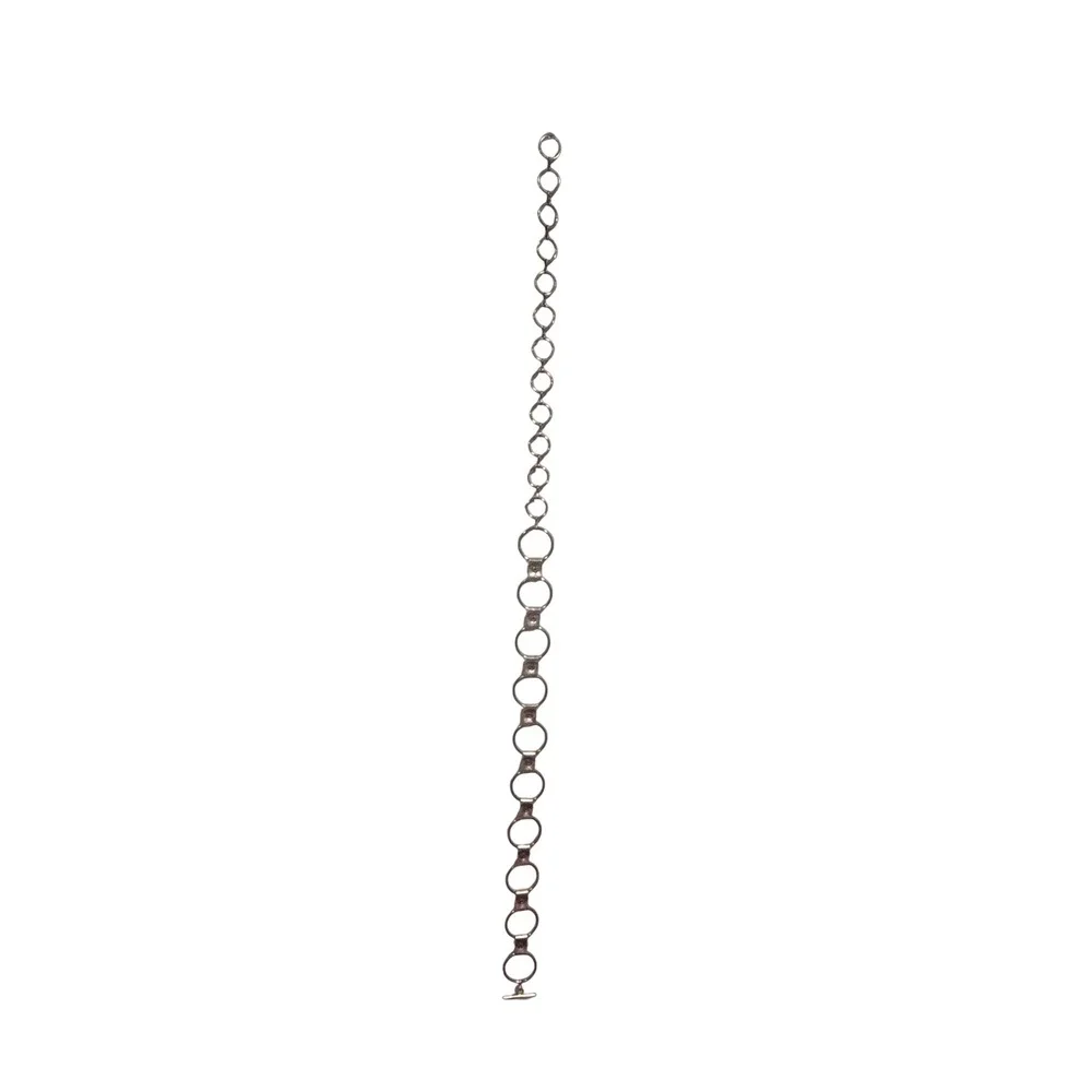 Silver Metal O-Ring Chain Belt Toggle Closure Y2K Punk Faux‎ Leather Detail 42in
